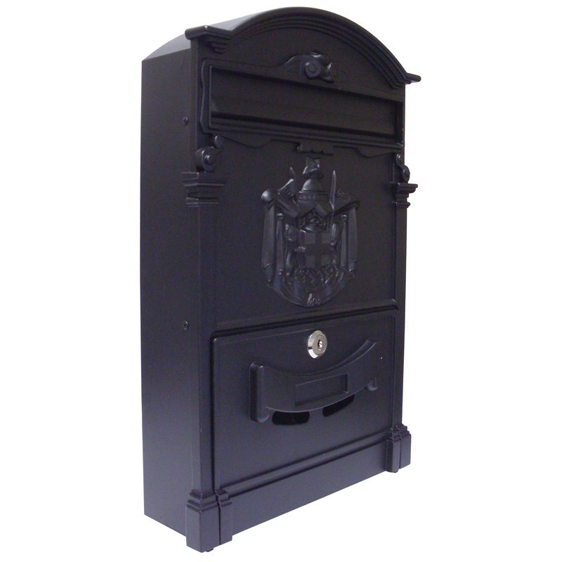 849/2-BLK ALUMINUM WALL MOUNT MAILBOX - BLACK 255 x 90 x 410mm