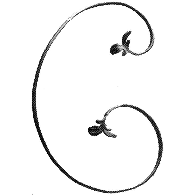 93/1  12 x 6mm FORGED C-SCROLL WITH LEAVES 320 x 450mm