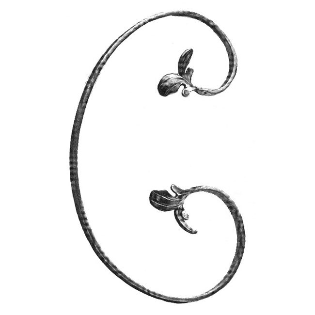 93/2  12 x 6mm FORGED C-SCROLL WITH LEAVES 200 x 300mm