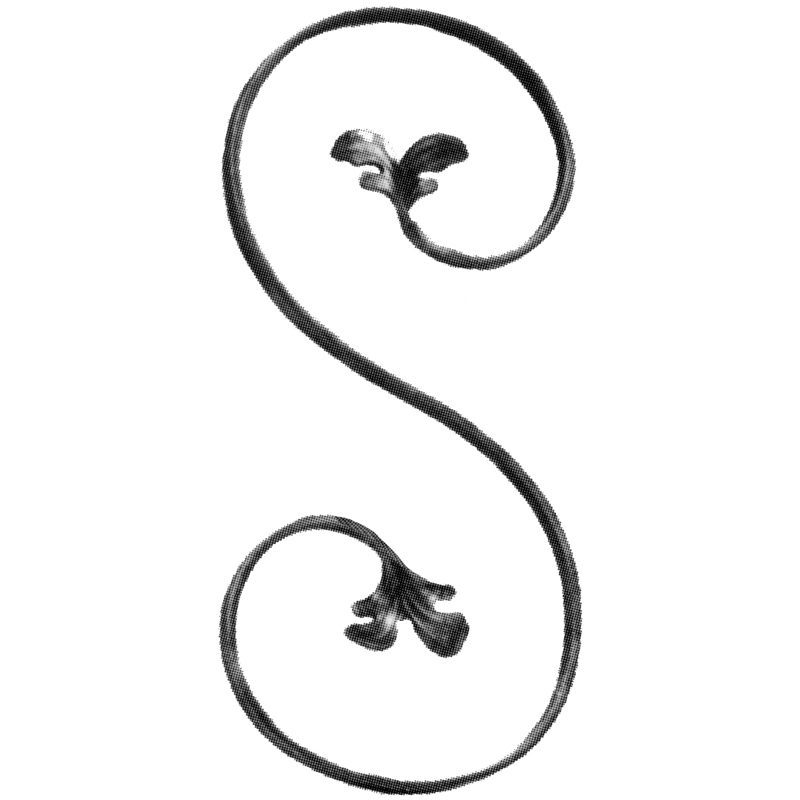 93/3  12 x 6mm FORGED S-SCROLL WITH LEAVES 200 x 450mm