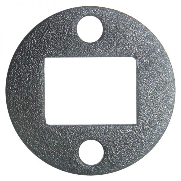 PSEPL1TB 1 3/8"RD. PLATE WITH 1/2" x 3/4" CENTER HOLE & TWO 7/32"RD. HOLES, 5/64" THICK - TEXTURED BLACK
