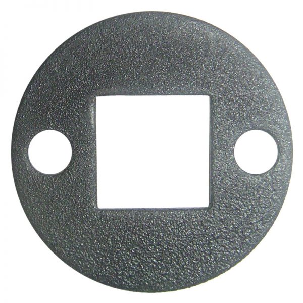 PSEPL2TB 1 3/8"RD. PLATE WITH 1/2"SQ. CENTER HOLE & TWO 7/32"RD. HOLES, 5/64" THICK - TEXTURED BLACK