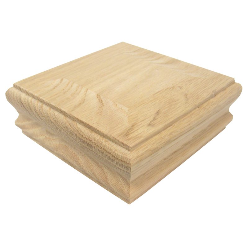 WC414  3 1/2"SQ. WOOD NEWEL CAP (OAK) 4 1/4"W x 1 3/4"H - HOLLOW