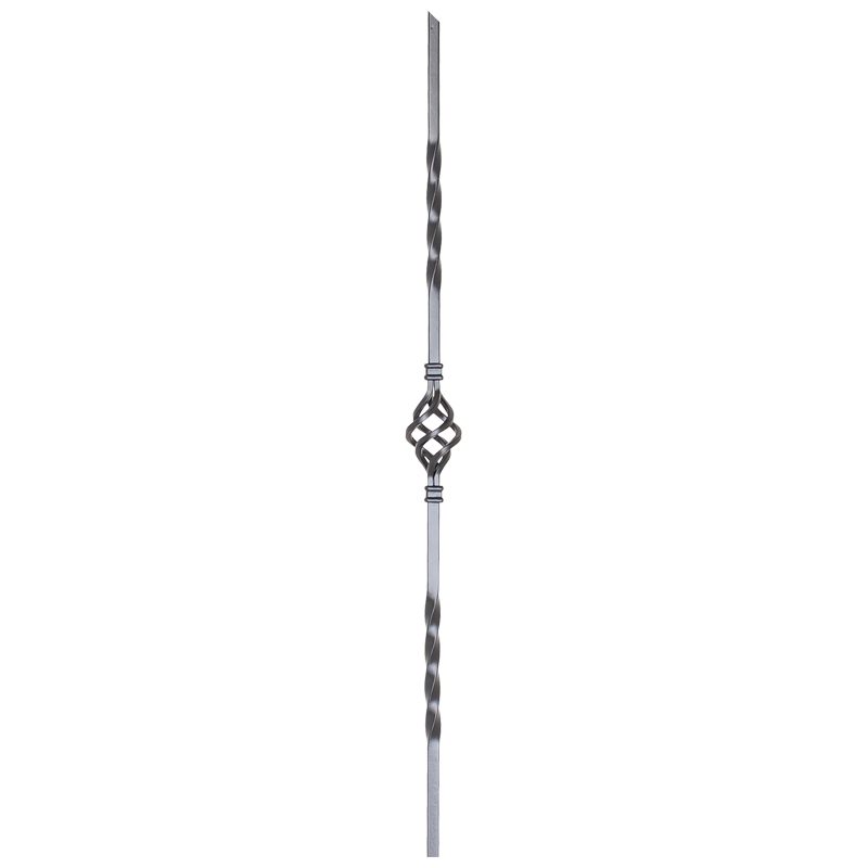 PS48237S41B 1/2"SQ. SINGLE BASKET WITH TWISTS DRILLED & TAPPED STAIRWAY PICKET 37" 41° - SATIN BLACK