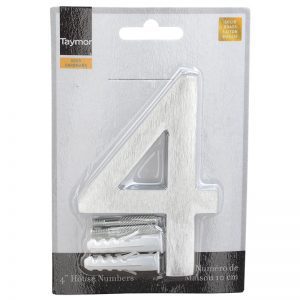 T27-MSC44 4" MODERN STYLE SOLID BRASS HOUSE NUMBER '4' - SATIN CHROME