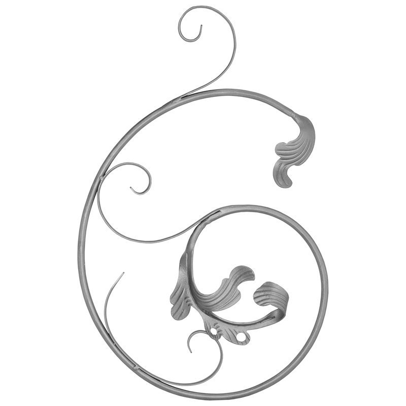 94/E/6  12mm RD. FORGED SCROLL WITH LEAVES 410 x 620mm - RIGHT