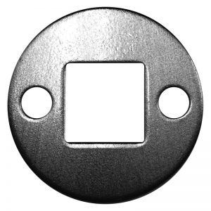 EPL2BC 1 3/8"RD. PLATE WITH 1/2" SQ CENTER HOLE & TWO 7/32"RD. HOLES, 3/32" THICK - BRUSHED CHROME